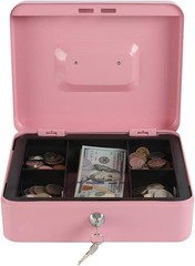 Portable Pink Cash Box with Key Lock & Removable Tray – Ideal for Home & Travel