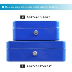 Cash Box with Key Lock Blue Steel Removable Coin Tray 9.84×7.87×3.54 Inch