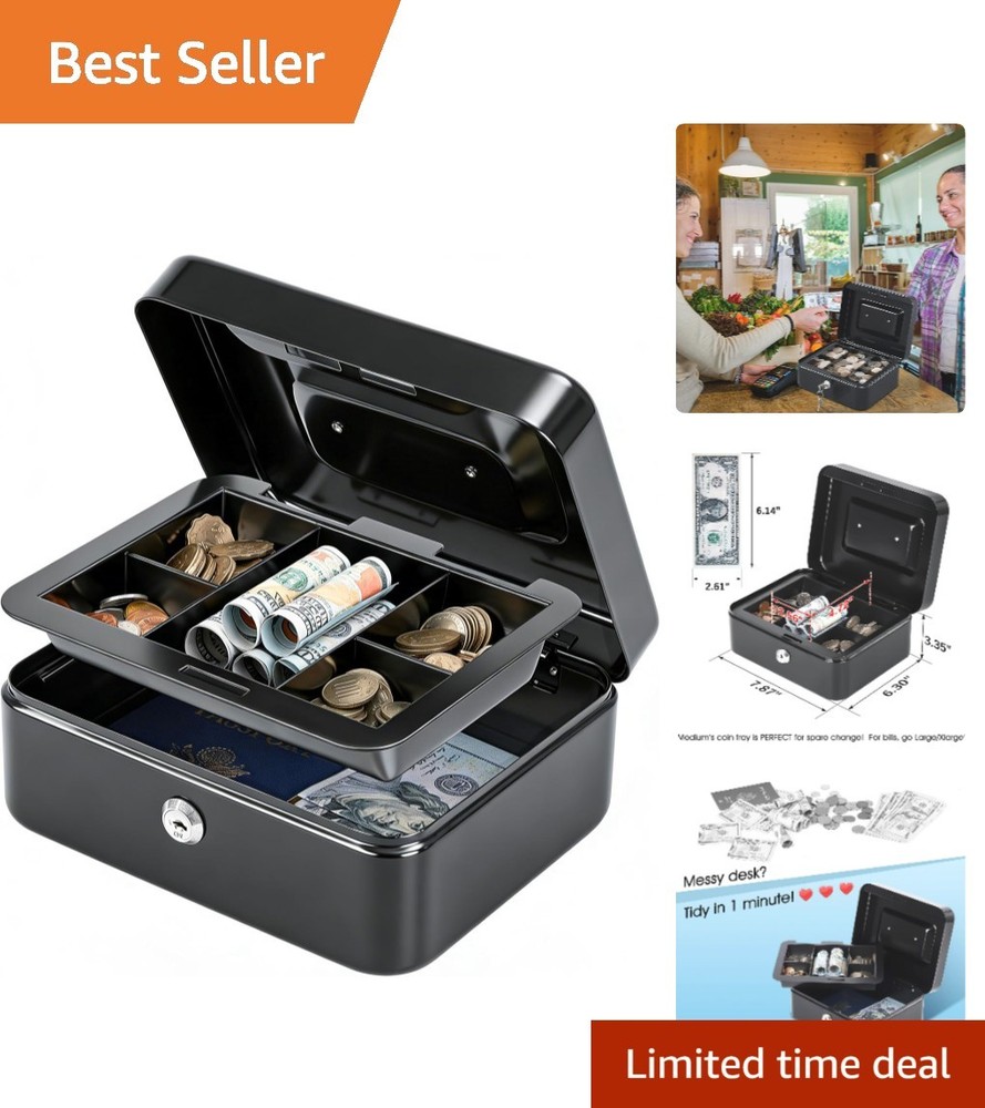 Multi-Use Portable Cash Drawer – Key Lock Box with Removable Tray, 7.87″ x 6.30″