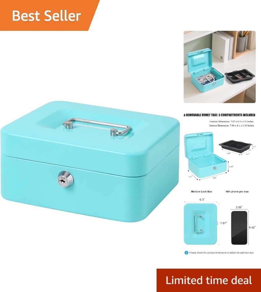 Portable Metal Cash Box with Key Lock – Scratch Resistant & Organized Money Tray