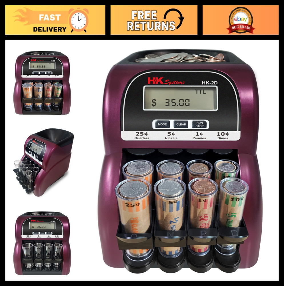 Digital Coin Counter & Sorter with LCD Display – Sorts 260 Coins/Min, 2 Tubes In