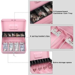 Cash Box with Key Lock, Tiered Design, 4 Bill/5 Coin Slots, 11.8″x9.5″x3.5″, …