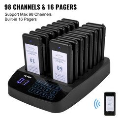 Portable Wireless Call System 16 Pagers 98 Beepers Touch Key Vibration Flash