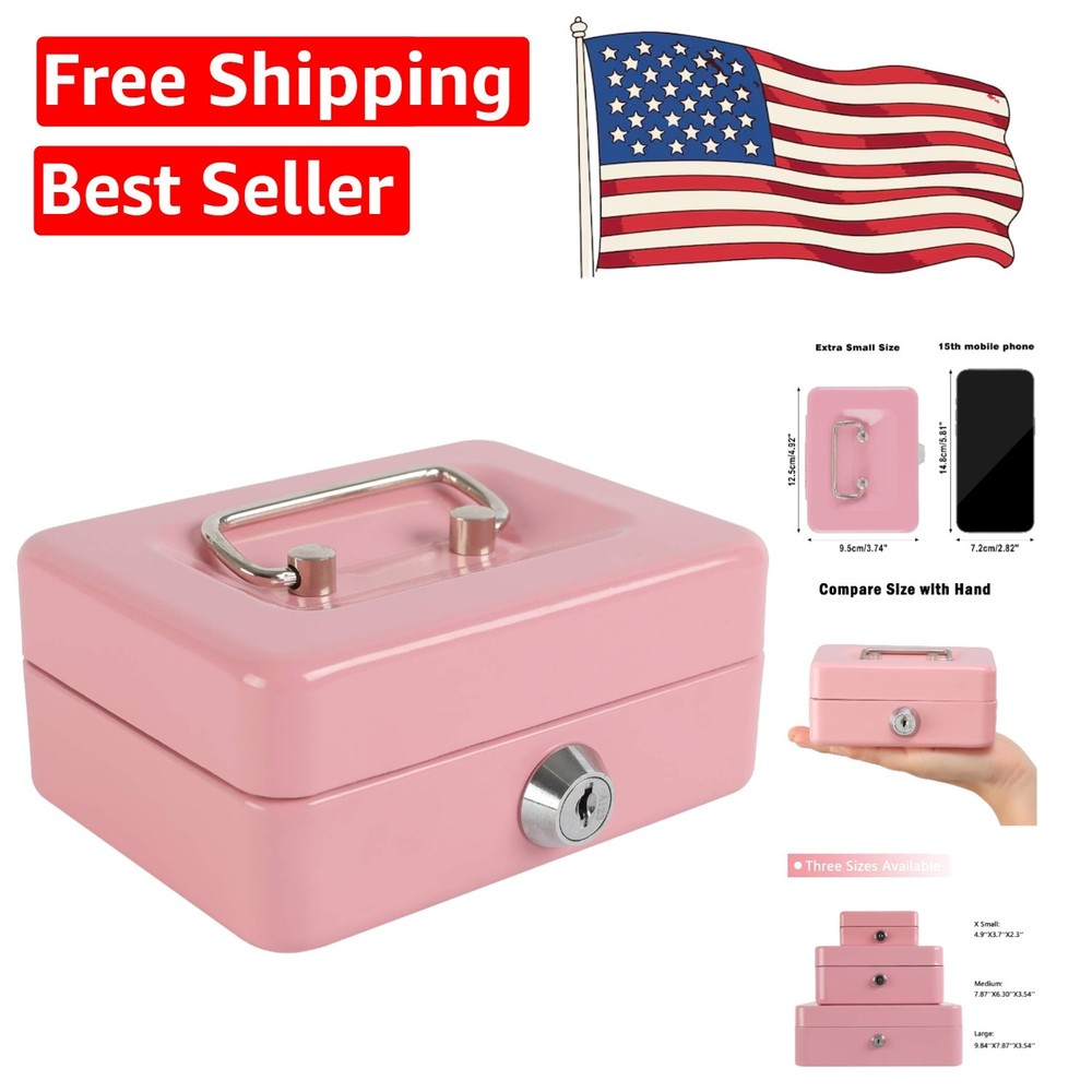 Essential Mini Cash Box for Kids – 4.92″ x 3.74″ x 2.36″, Pink | Secure Storage