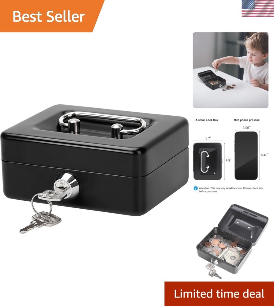 Black X-Small Money Saving Box with Key Lock – Perfect for Coins & Medication