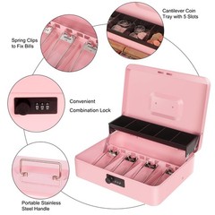 Cash Box with Combination Lock, Metal Money Box for Cash Register, Large Cash…
