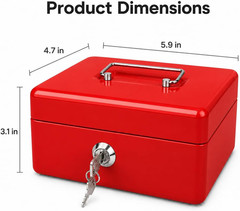 Steel Cash Box with Key Lock, Metal Small Money Organizer with Money Tray,Cash S