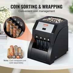VEVOR USD Coin Sorter Coin Counter Wrapper and Roller 230 Coins/min 4 Coin Tubes