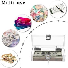 Lockable Money Storage Box Clear Acrylic Cash Holder with Key Lock Cash Organ…