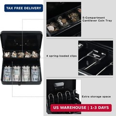 xydled Cash Box with Money Tray and Combination Lock,Tiered, Cantilever Design,4