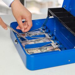 Locking Large Metal Cash Box with Money Tray, Lock Money Box with Key, Blue, CB0
