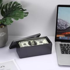 Metal Cash Box Black Money Holder Rectangular Cash Tin Box with Lid Empty Cur…