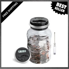 Large Coin Counting Bank with LCD Screen, 1.8L Capacity, Compatible with US