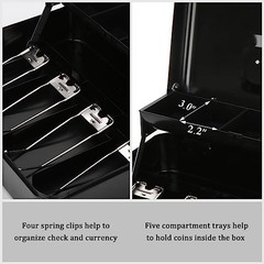 Large Cash Box with Key Lock & Money Tray – Secure Cash Organizer, 11.8″ x 9.5″