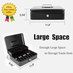 Cash Box with Money Tray and Key Lock Saving Lock Box with Money