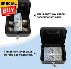 Medium Cash Box with Money Tray,Small Safe with Key,7.87″x 6.30″x 3.54″ Black