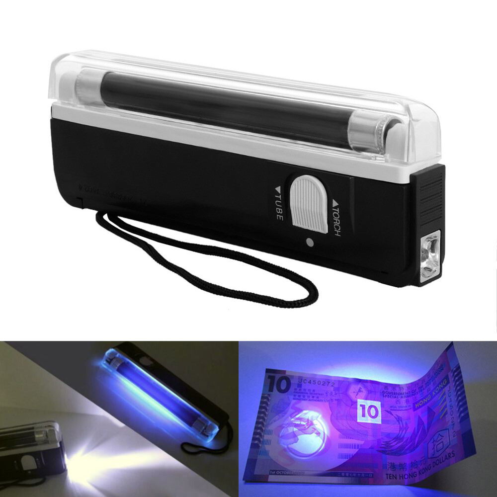 Portable Handheld UV Light Torch Blacklight Counterfeit Bill Money Detector 2in1