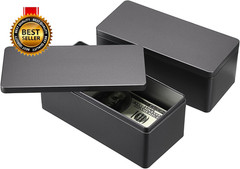 2 Packs Black Metal Cash Box Rectangular Money Organizer with Lid Currency Stora