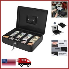 Durable Alloy Steel Cash Box with Key Lock and 9 Compartments for Easy Access