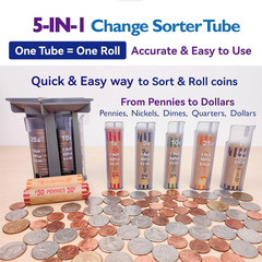Change Sorter Tube as Coin Counter Machine with Coin Wrappers, Coin Sorter Chang