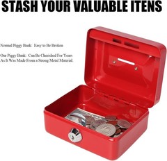 Lightweight Red Metal Coin Bank with Key Control – Safe Storage for Valuables