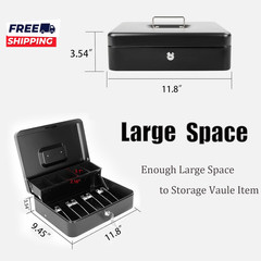 Cash Box with Money Tray and Key Lock Saving Lock Box with Money Tray Storage