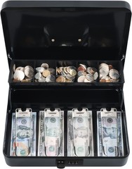 Versatile Cash Box with Combination Lock – Tiered Money Organizer, 4/5 Slots
