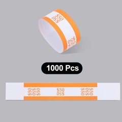 Currency Band Bundles, 1000 Packs Orange Dollar50