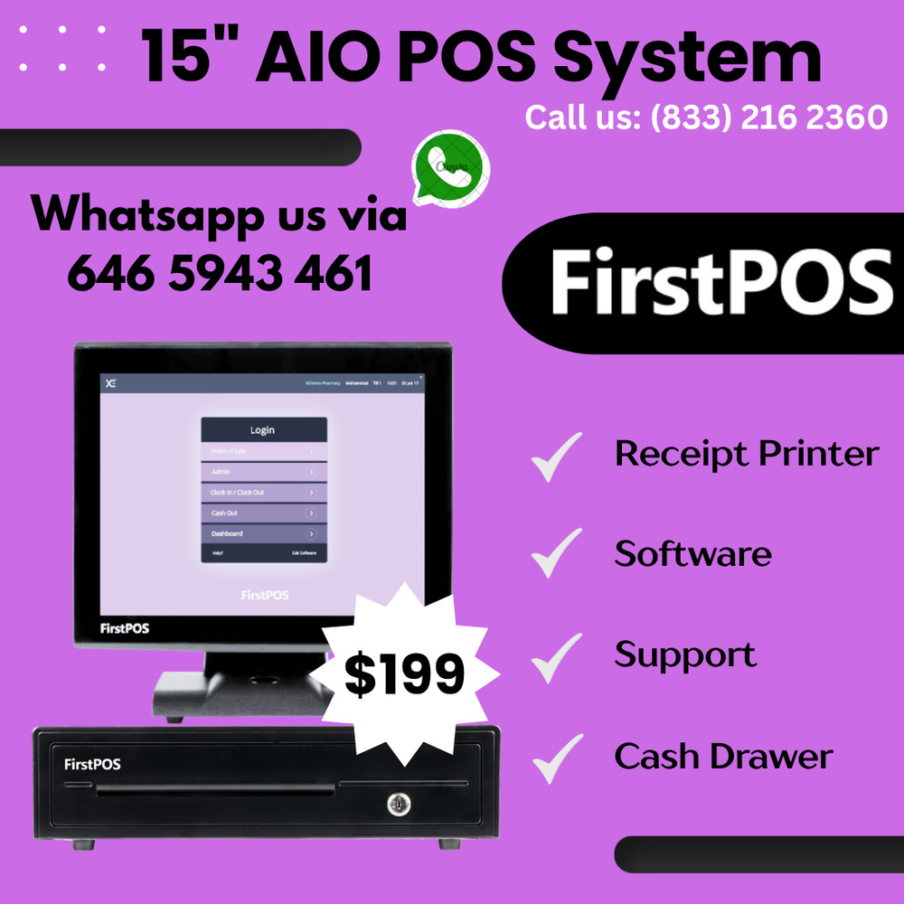 15” All in One Touchscreen Point of Sale System, Cash Register, POS-Barber Shop