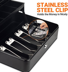 Cash Box with Key Lock: anti Theft Safe Lock Box with Money Tray 4 Bill 5 Coin I