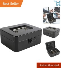 Steel Cash Box Safe with Combination Lock Removable Coin Tray Medium Black