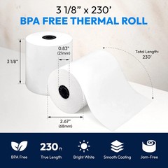 Thermal Paper 3 1/8″ x 230′, 48 GSM Safe, POS Register Tape (20 Rolls)