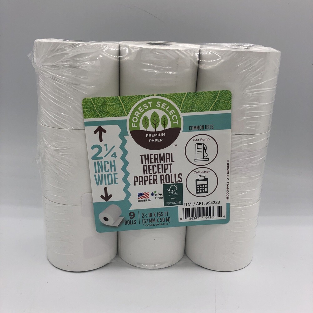 Forest Select Thermal Receipt Paper Rolls, White, 2-1/4″ x 165′, 9 Rolls
