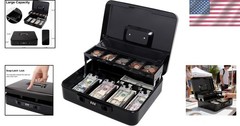 Stylish 11.8″ x 9.5″ Black Cash Box with Sliding Lid – Scratch Resistant Design