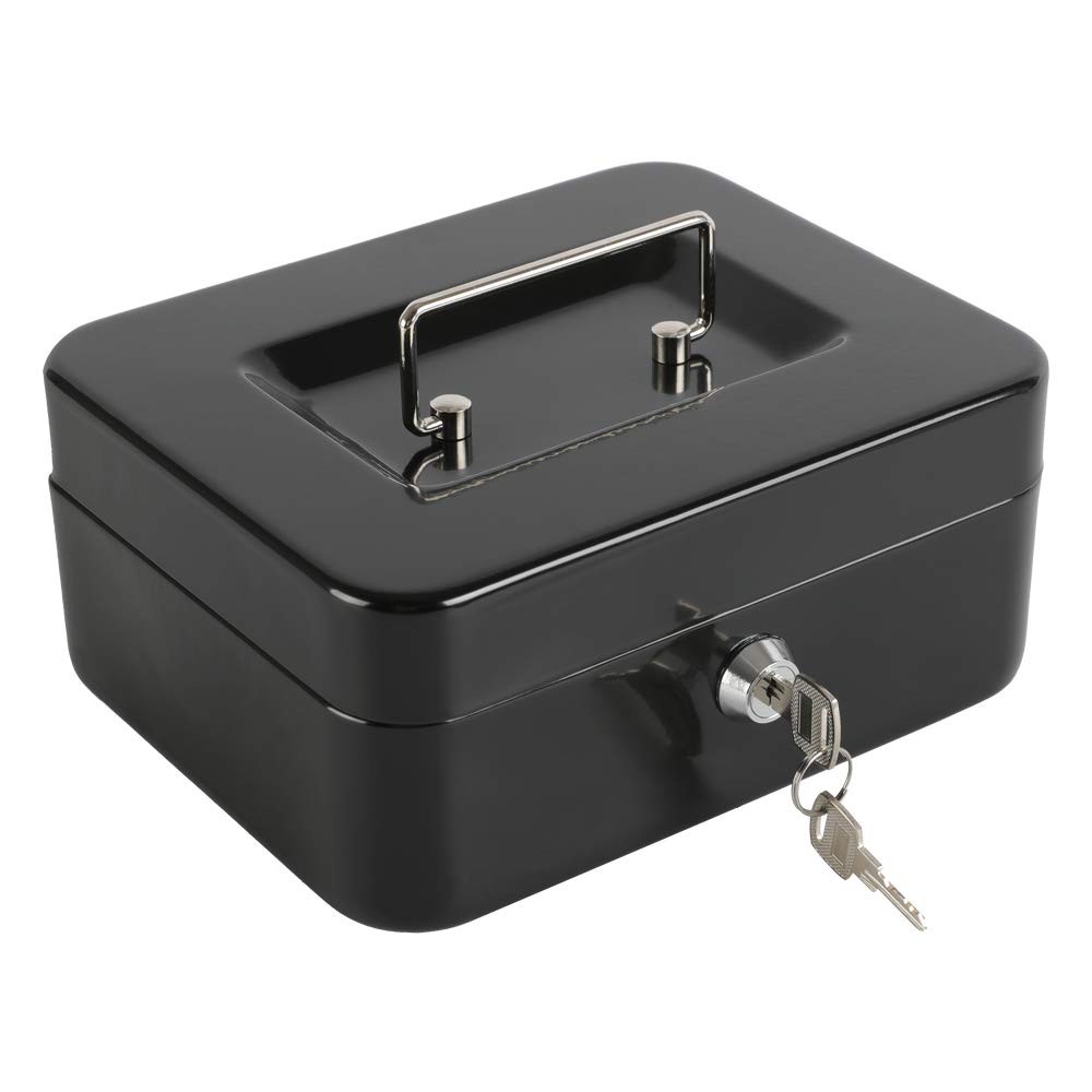 Locking Steel Medium Cash Box with Removable Coin Tray and Key Lock,7.87″x 6….