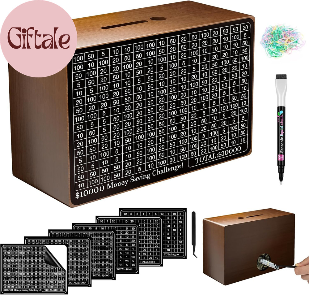 Wooden Money Saving Box, Cash Vault Savings Box for $10000 $5000 $3000 $1000 $80