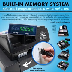 Nadex CR600 Cash Register, 9500 PLU Lookups 60 Dept 50 Clerks, 5 Bill 8 Coin