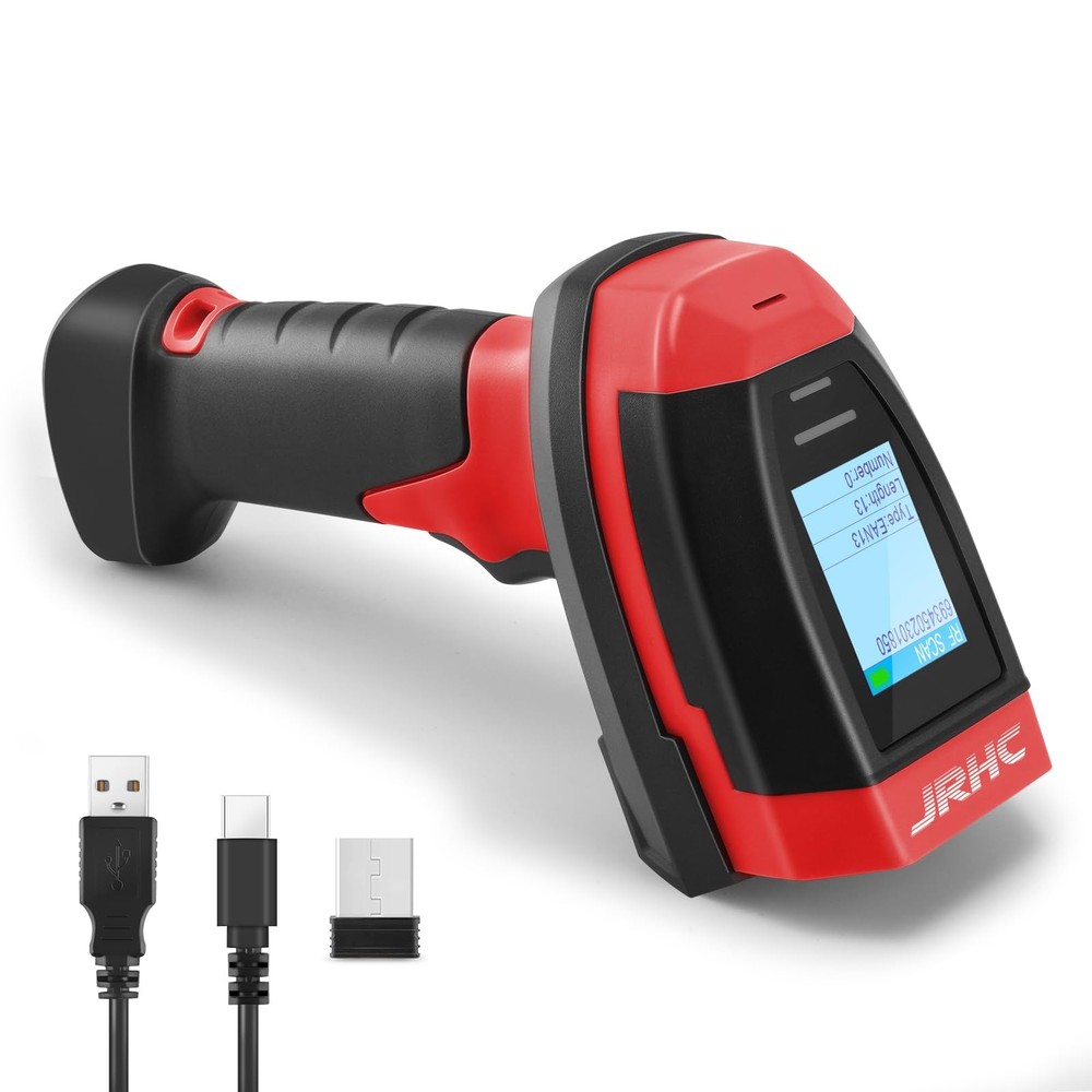 JRHC Barcode Scanner Wireless, 1D CCD Automatic Bar Code Red, Red