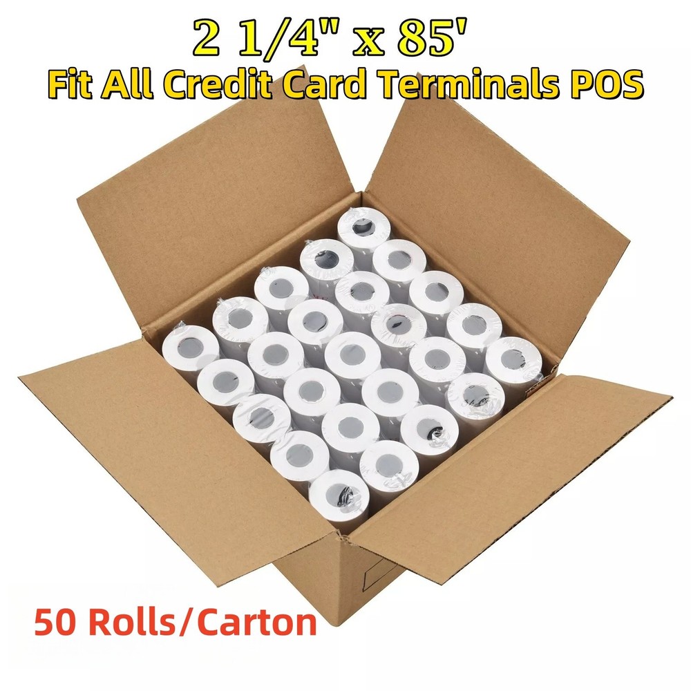 BPA-Free Thermal Paper Rolls 2 1/4″x85′ – 50 Rolls POS Cash Register Compatible