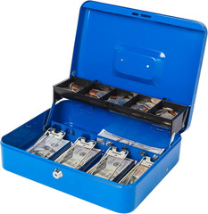 Locking Large Metal Cash Box with Money Tray, Lock Money Box with Key, Blue, CB0