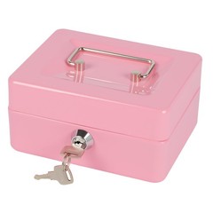 Small Cash Box Money Tray Lock Key Petty Metal Bank 5.9×4.7×3.1 Inch Pink