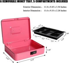 Pink Metal Cash Box with Combination Lock – Safety and Style Combined