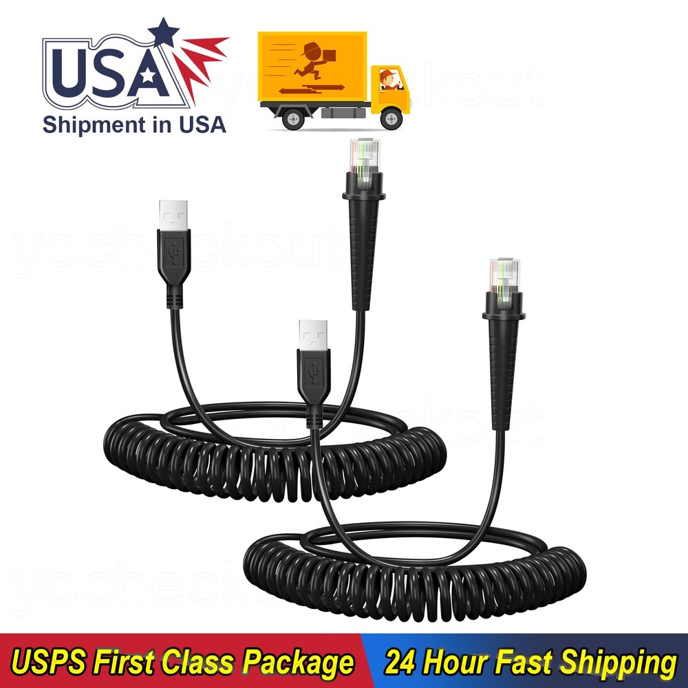2PCS *3M USB A to RJ45 Coiled Cable For Honeywell MS1890 Focus, MS9520, MS9524