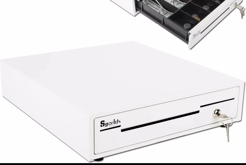14″ White Cash Register Drawer for POS Machine with 4 Bill 5 Coin Fully Removabl