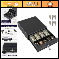 13″ Electronic Cash Register Drawer for POS System – 4 Bill 5 Coin Tray, Key-Loc
