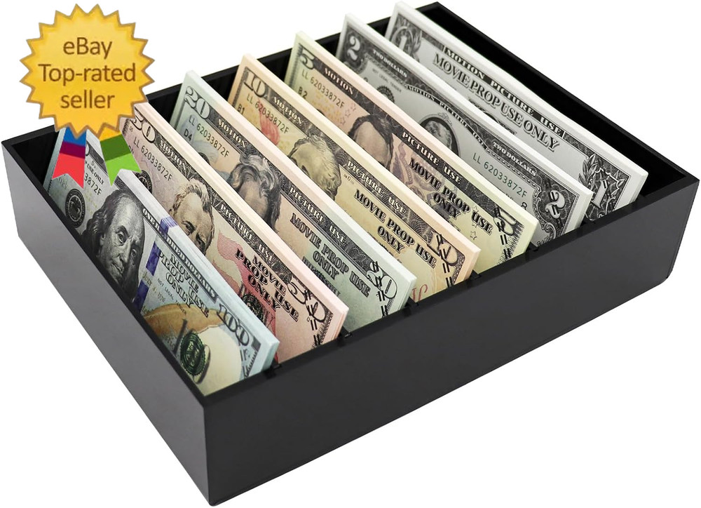 Money Organizer for Cash, 8 Compartment Black Acrylic Money Holder, Cash Tray, C