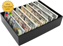 Money Organizer for Cash, 8 Compartment Black Acrylic Money Holder, Cash Tray, C