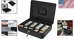 Cash Box with Money Tray and Lock – Metal Cash Box for Small Businesses, 9-Co…