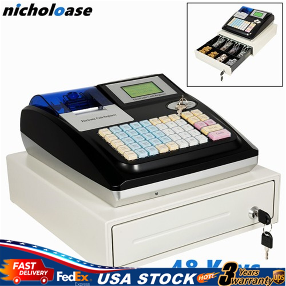 48 Keys Electronic Cash Register, LED Retail POS System W/ Printer, Cash Drawer