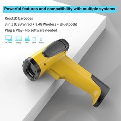 Triple Mode 1D 2D Barcode Scanner 2.4GHz Wireless Bluetooth USB Handheld